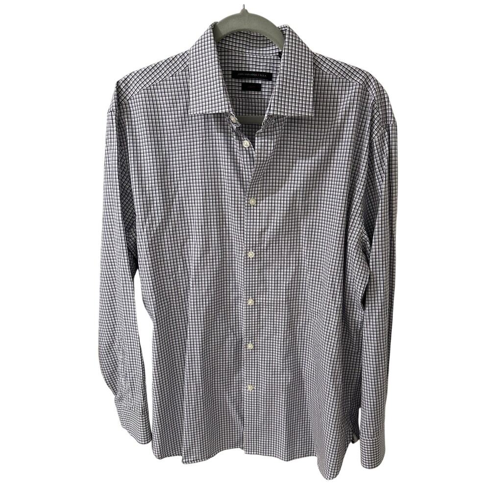 John Varvatos Slim Fit Men's Windowpane Plaid Long Sleeve Shirt, 16.5" L 32/33